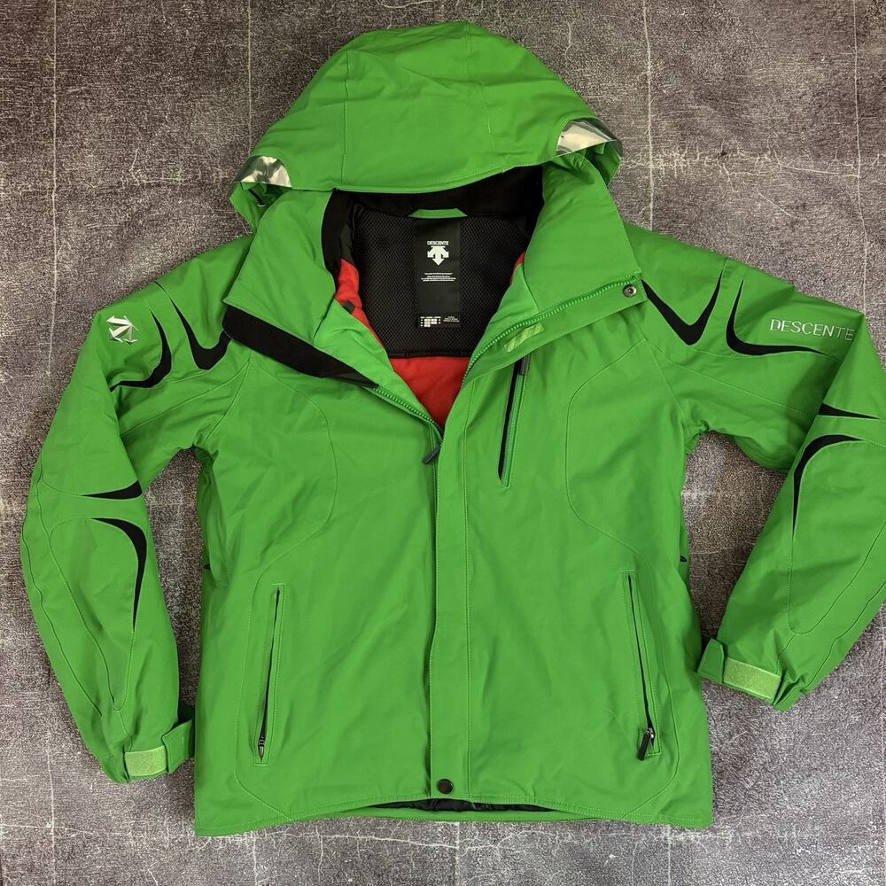 Men's Descente Russell Insulated Green Black 4Way Stretch Hooded Ski Jacket Sz M